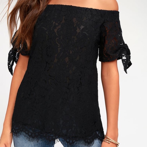 Lulu’s Off the Shoulder Black Lace Top - Picture 4 of 4